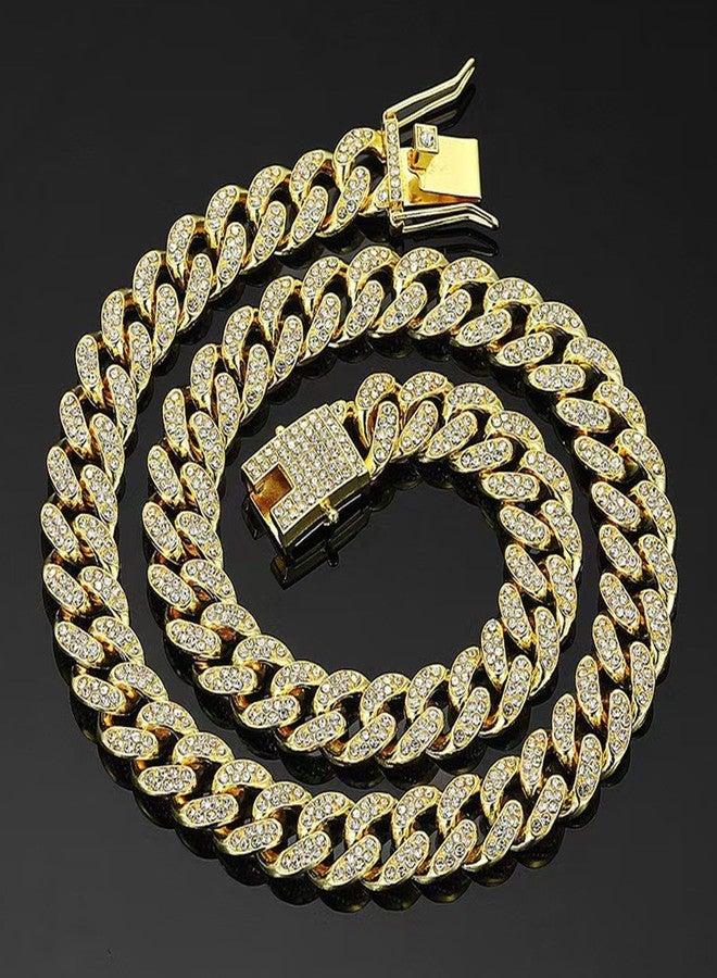 LINYUEARUI Gold Diamond Dog Collar - 12mm Cuban Link Chain Necklace with Secure Buckle, Bling Crystal Pet Jewelry for Small Medium Large Dogs & Cats (13cm, Gold/Silver) - Image 3